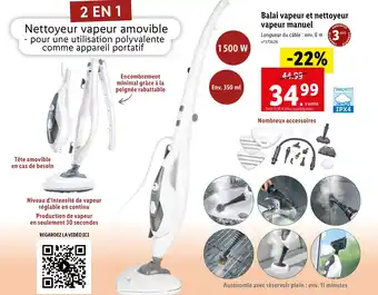 Lidl Balai vapeur et nettoyeur vapeur manuel offre