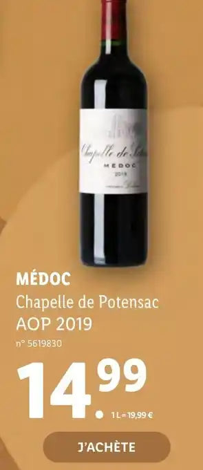 Lidl MÉDOC Chapelle de Potensac AOP 2019 offre