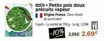 Thiriet Petits pois doux précuits vapeur offre