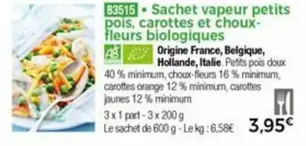 Thiriet Sachet vapeur petits pois, carottes et choux-fleurs biologiques offre