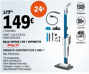 E.Leclerc BALAI VAPEUR 2 EN 1 VAPORETTO offre