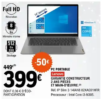 E.Leclerc PC PORTABLE Lenovo. offre