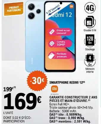 E.Leclerc SMARTPHONE REDMI 12(4) offre