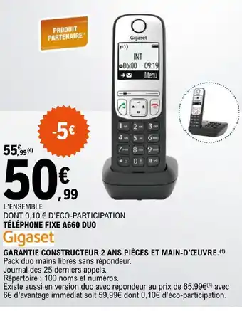E.Leclerc TÉLÉPHONE FIXE A660 DUO offre
