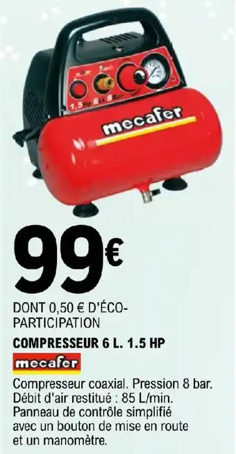 E.Leclerc COMPRESSEUR 6 L. 1.5 HP offre