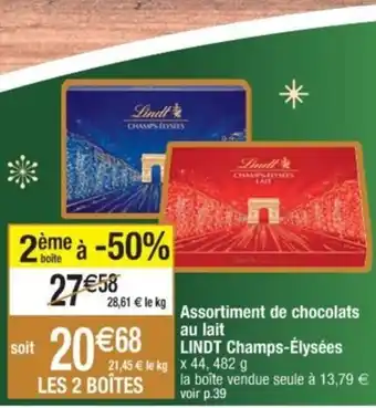 Cora x Carrefour Assortiment de chocolats au lait LINDT Champs-Élysées offre