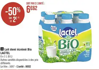 Casino Supermarchés Lactel lait demi écrémé bio offre