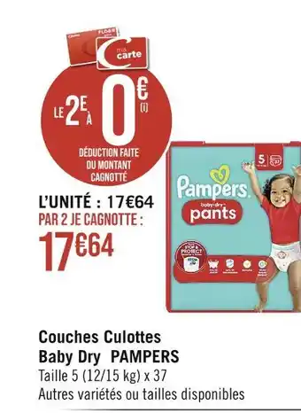 Casino Supermarchés Pampers couches culottes baby dry offre