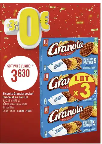 Casino Supermarchés Lu biscuits granola pocket chocolat au lait offre