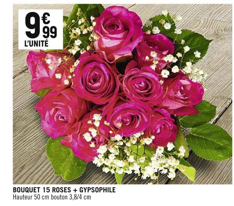 Promo Bouquet 15 roses + gypsophile chez Petit Casino