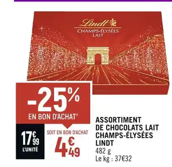 Spar Lindt assortiment de chocolats lait champs-élysées offre