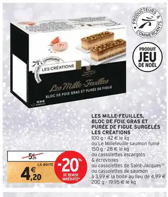 Les créations les mille-feuilles, bloc de foie gras et purée de figue surgelés