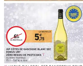 Intermarché Domus uby igp côtes de gascogne blanc sec zéro résidu de pesticides offre