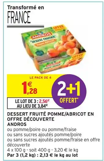 Intermarché Andros dessert fruité pomme/abricot en offre découverte offre