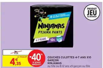 Intermarché Ninjamas couches culottes 4-7 ans x10 garçon offre