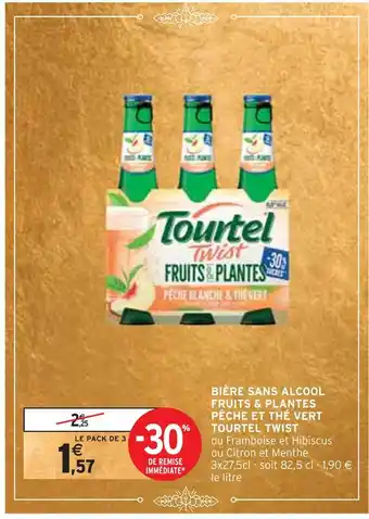 Intermarché Tourtel twist bière sans alcool fruits & plantes pêche et thé vert offre