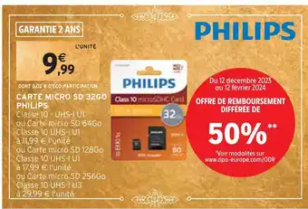 Intermarché Philips carte micro sd 32go offre