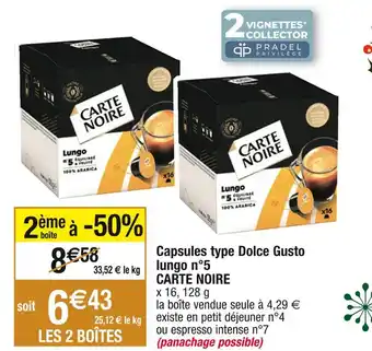 Cora x Carrefour Carte noire capsules type dolce gusto lungo n°5 offre