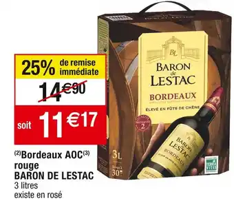 Cora x Carrefour Baron de lestac bordeaux aoc rouge offre