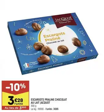 Leader Price ESCARGOTS PRALINE CHOCOLAT AU LAIT JACQUOT offre