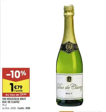 Leader Price VIN MOUSSEUX BRUT DUC DE CLAVEZ offre