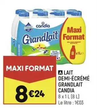 LAIT DEMI-ÉCRÉMÉ GRANDLAIT CANDIA 8x1L (8L)