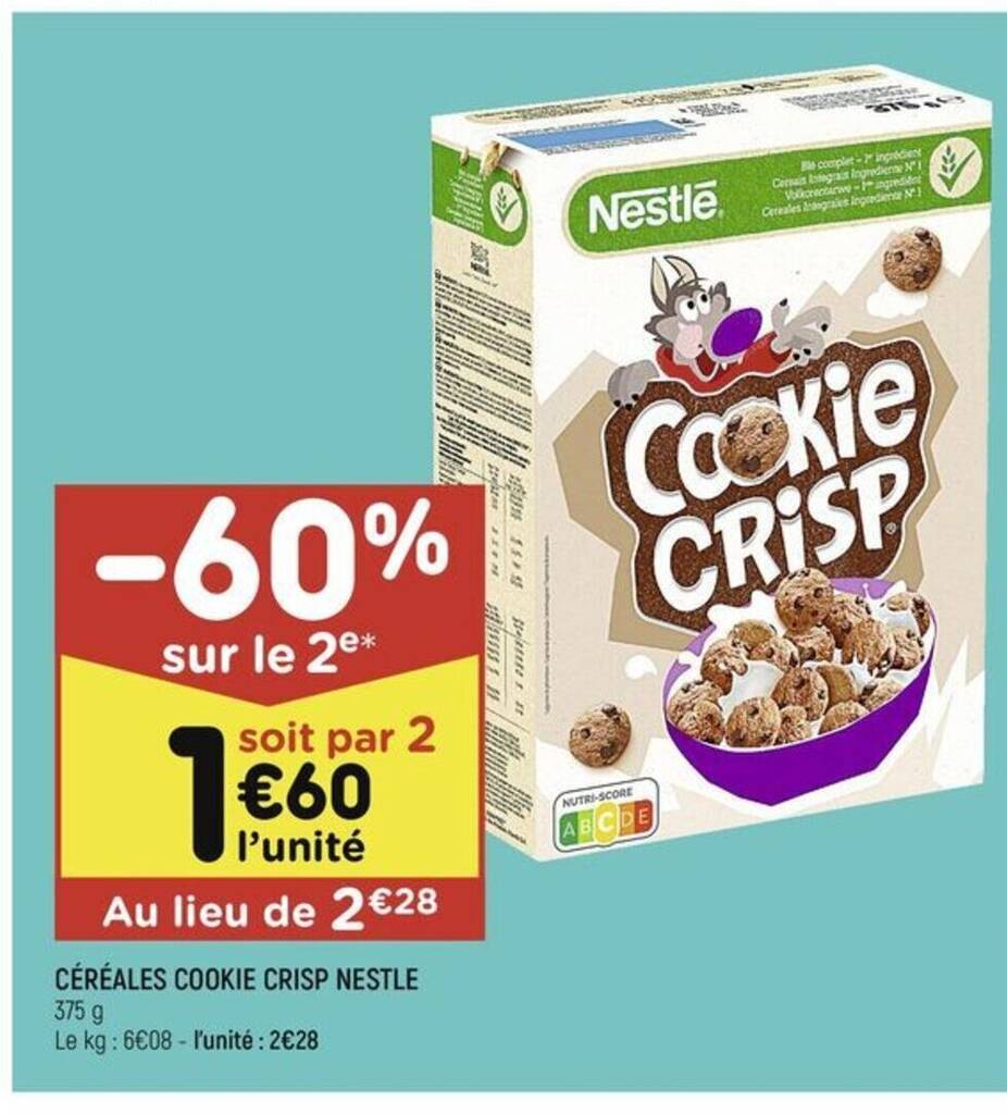 Promo CÉRÉALES COOKIE CRISP NESTLE 375 g chez Leader Price