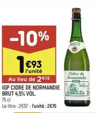 Leader Price IGP CIDRE DE NORMANDIE BRUT 4,5% VOL offre