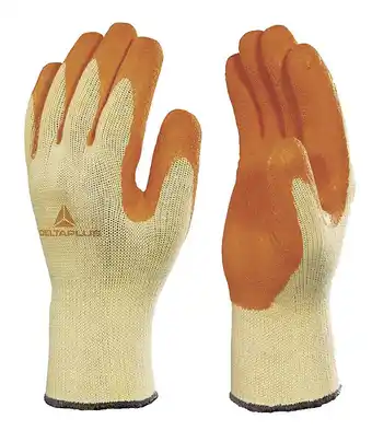 Gant tricoté en polycoton enduit latex jaune/orange t10 - delta plus - ve730or10