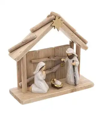 Crèche de noël sculptée avec 3 santons 20 x 19 cm