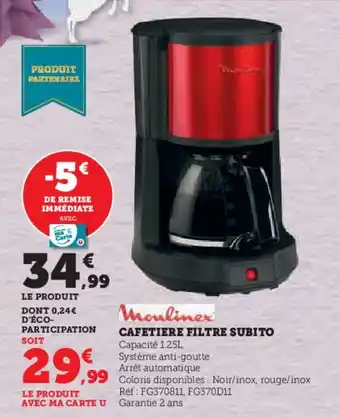 Super U CAFETIERE FILTRE SUBITO offre