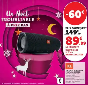 Super U ENCEINTE BLUETOOTH PORTABLE CHARGE 4 offre
