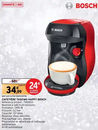 Intermarché CAFETIÈRE TASSIMO HAPPY BOSCH offre