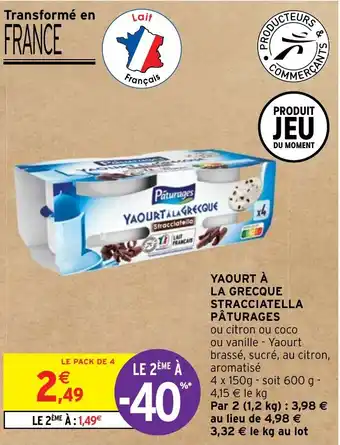 Intermarché YAOURT À LA GRECQUE STRACCIATELLA PÂTURAGES offre