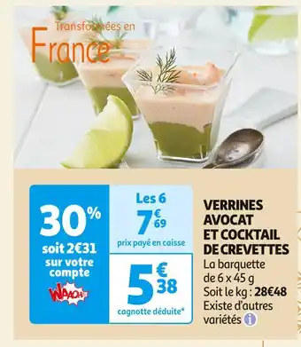 Verrines avocat et cocktail de crevettes