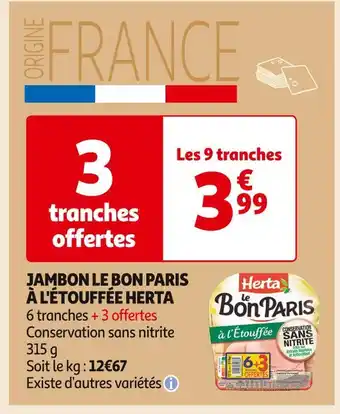 Herta jambon le bon paris à l'étouffée