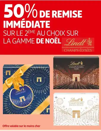 Auchan Supermarché Lindt 50% de remise immédiate sur le 2ème au choix sur la gamme de noël lindt offre