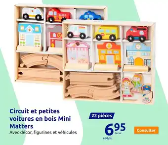 Action Circuit et petites voitures en bois Mini Matters offre
