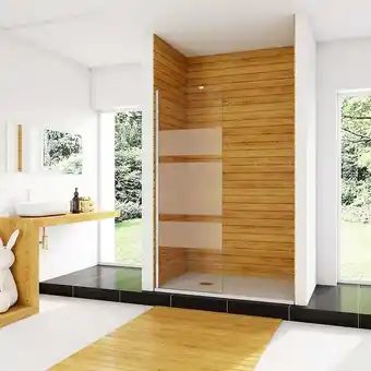 Aica paroi de douche à l'italienne 80x190cm en 6mm verre avec bandes horizontales sérigraphiées, livré avec barre de fixation