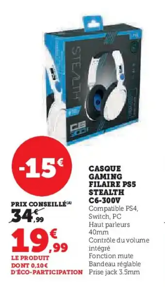 Hyper U CASQUE GAMING FILAIRE PS5 STEALTH C6-300V offre
