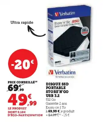 Hyper U DISQUE SSD PORTABLE STORE'N'GO USB 3.2 offre