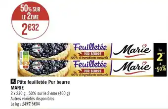 Géant Casino Pâte feuilletée Pur beurre MARIE offre