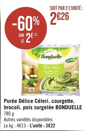 Géant Casino Purée Délice Céleri. courgette. brocoli. pois surgelée BONDUELLE offre
