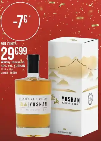 Whisky Taïwanais 40% vol. YUSHAN