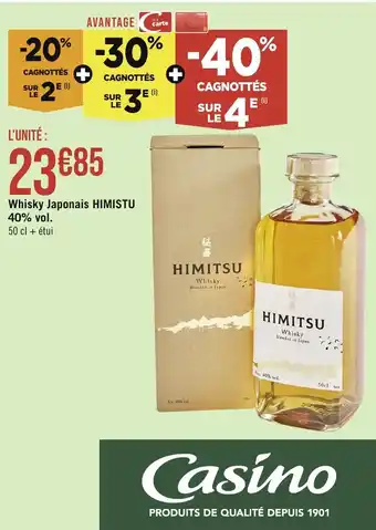 Géant Casino Whisky Japonais HIMISTU 40% vol. offre