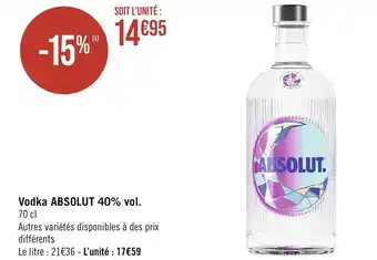 Géant Casino Vodka ABSOLUT 40% vol. offre