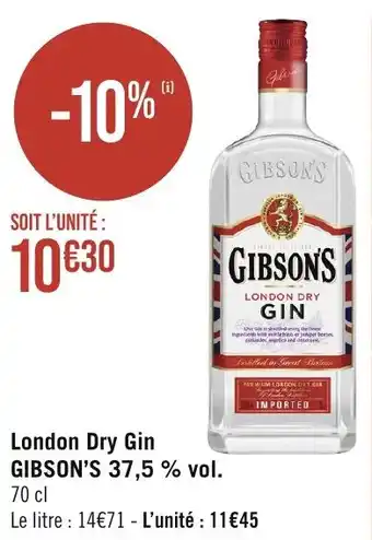 Géant Casino London Dry Gin GIBSON'S 37,5 % vol. offre