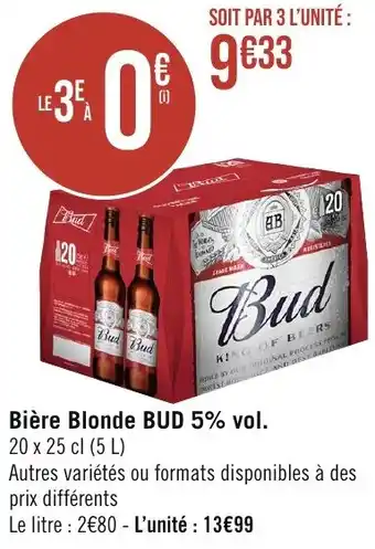 Géant Casino Bière Blonde BUD 5% vol. offre