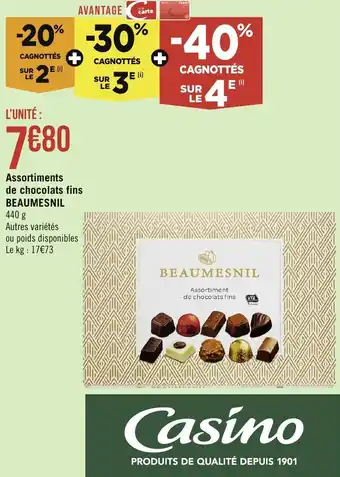 Géant Casino Assortiments de chocolats fins BEAUMESNIL offre