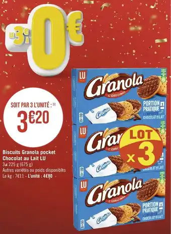Géant Casino Biscuits Granola pocket Chocolat au Lait LU offre